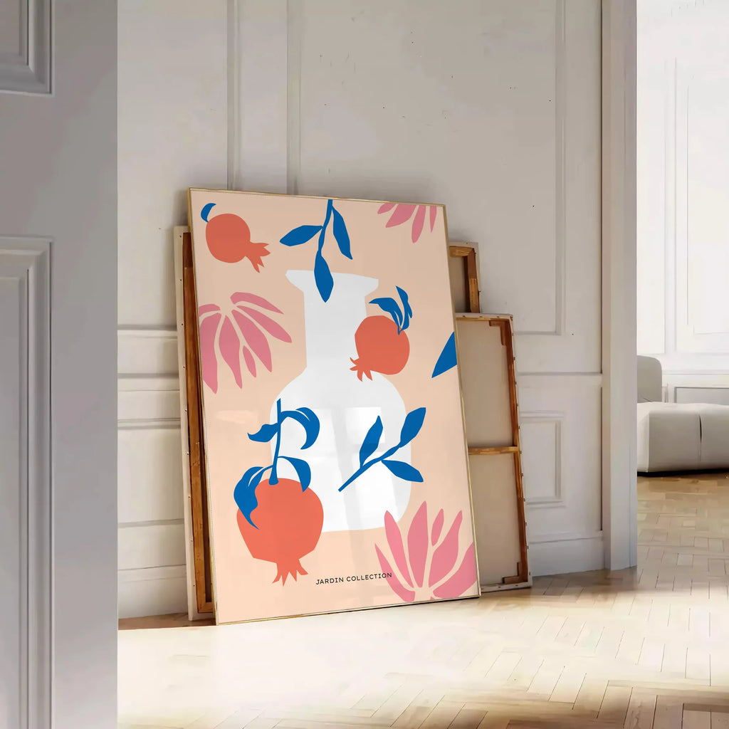 space stunning botanical poster vibrant orange blue hues artwork perfect touch nature room gift print available various sizes A4 cm A0 wall elegant botan